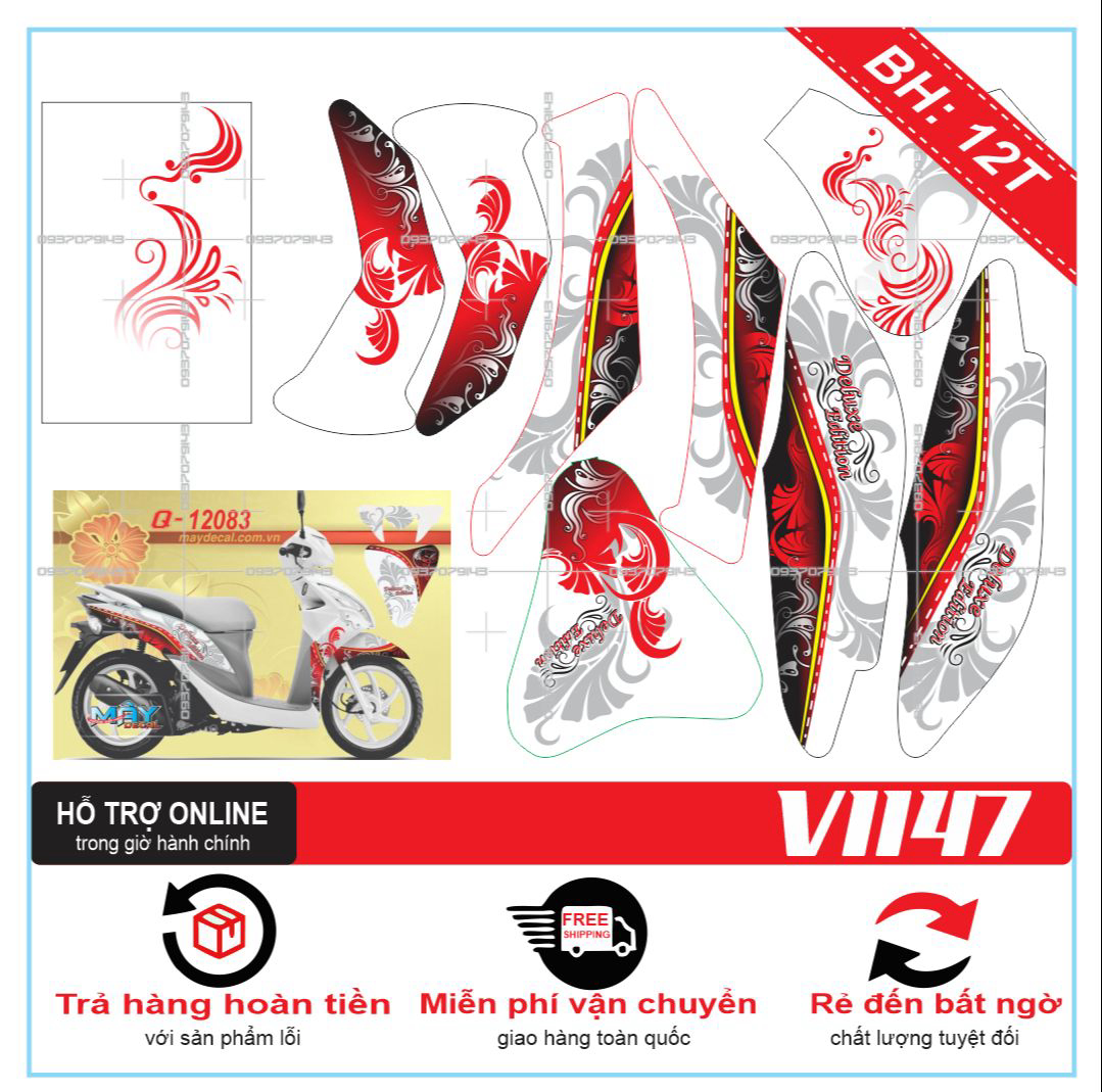 TEM TRÙM XE VISION 2012 HOA VĂN TRẮNG ĐỎ