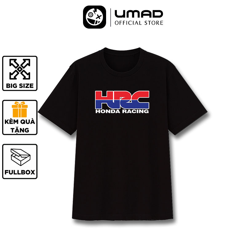Áo thun nam UMAD racing boy HRC phản quang 7 màu cổ tròn tay ngắn màu đen có big size 4XL 100kg mẫu Biker xe độ, xe đua rcb đi phượt chất vải thể thao thoáng mát