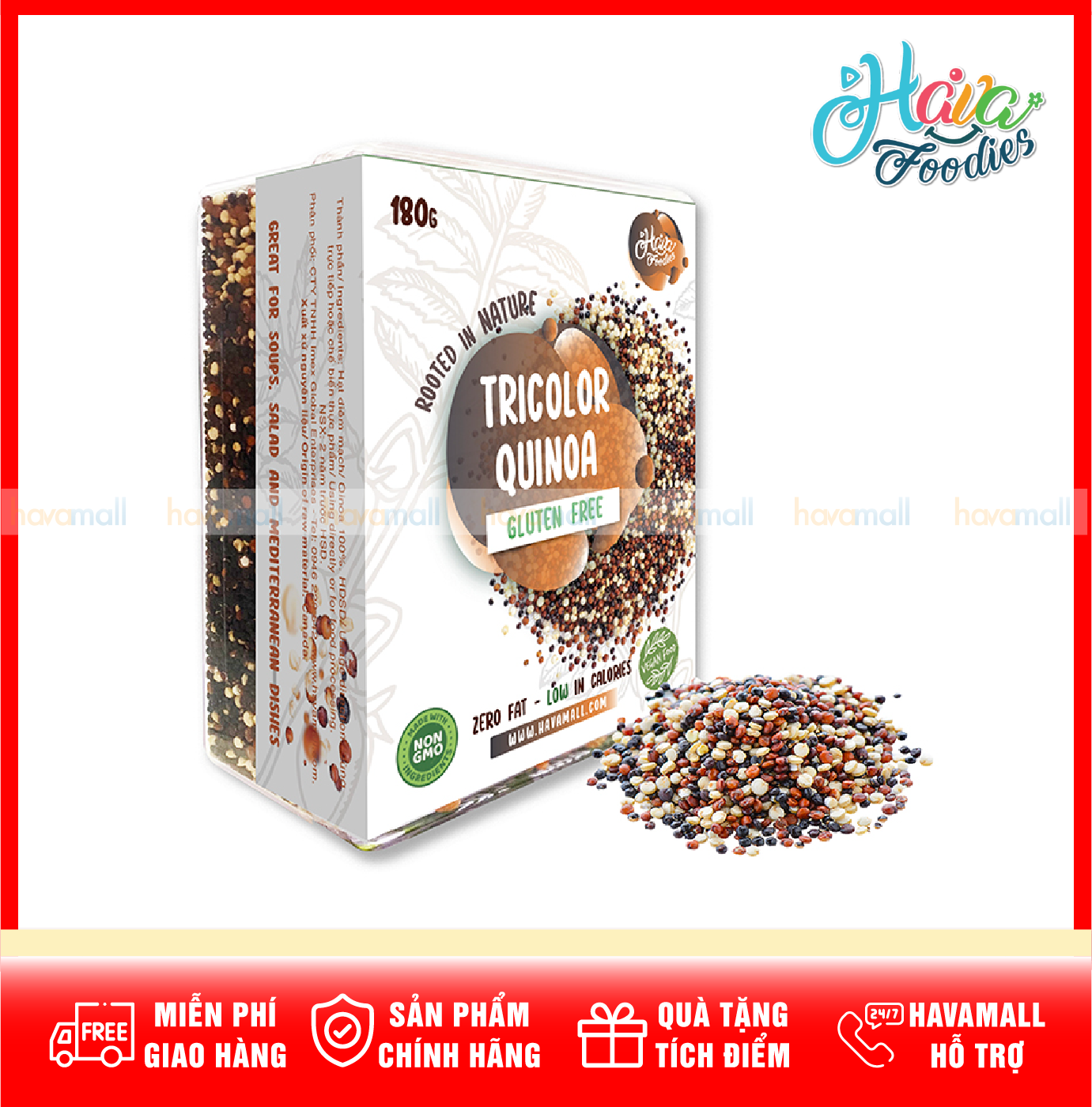Hạt diêm mạch hỗn hợp 3 màu havafoodies hộp nhựa cao cấp 180g – 3 color mixed quinoa