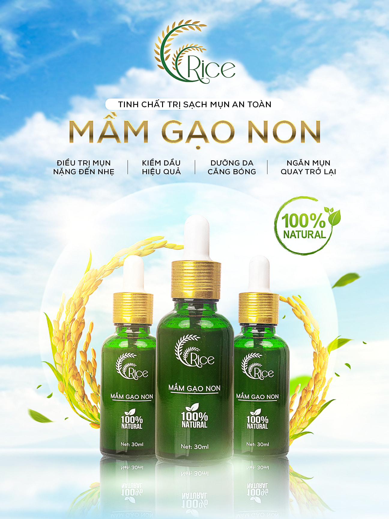[KÈM QUÀ TẶNG] SERUM RICE MẦM GẠO NON XÓA MỤN MỜ THÂM NÁM SẠM DA
