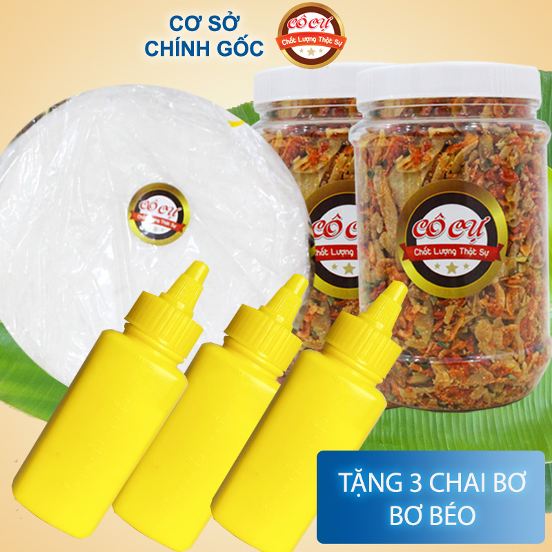 Bánh tráng phơi sương Cô Cự 300gr muối ruốc hành phi 200gr tặng bơ béo siêu ngon