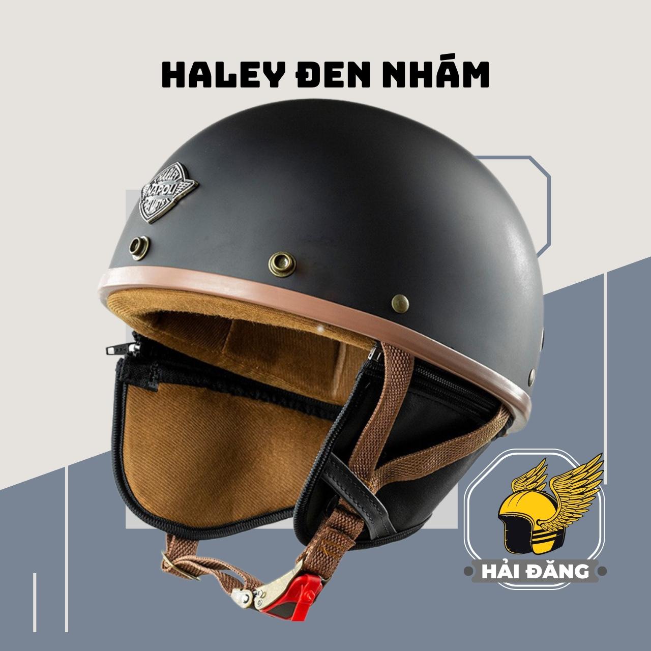 Mũ Bảo Hiểm ½ Đầu Napoli Haley N04 cá tính [màu ĐEN NHÁM] [Free Size: 55 - 58 cm] - Bảo Hành 12 Tháng