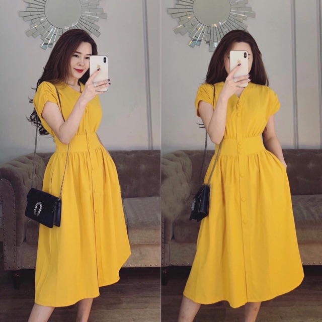 [HCM]Đầm tay con nút bọc 3 màu (kèm hình thật)