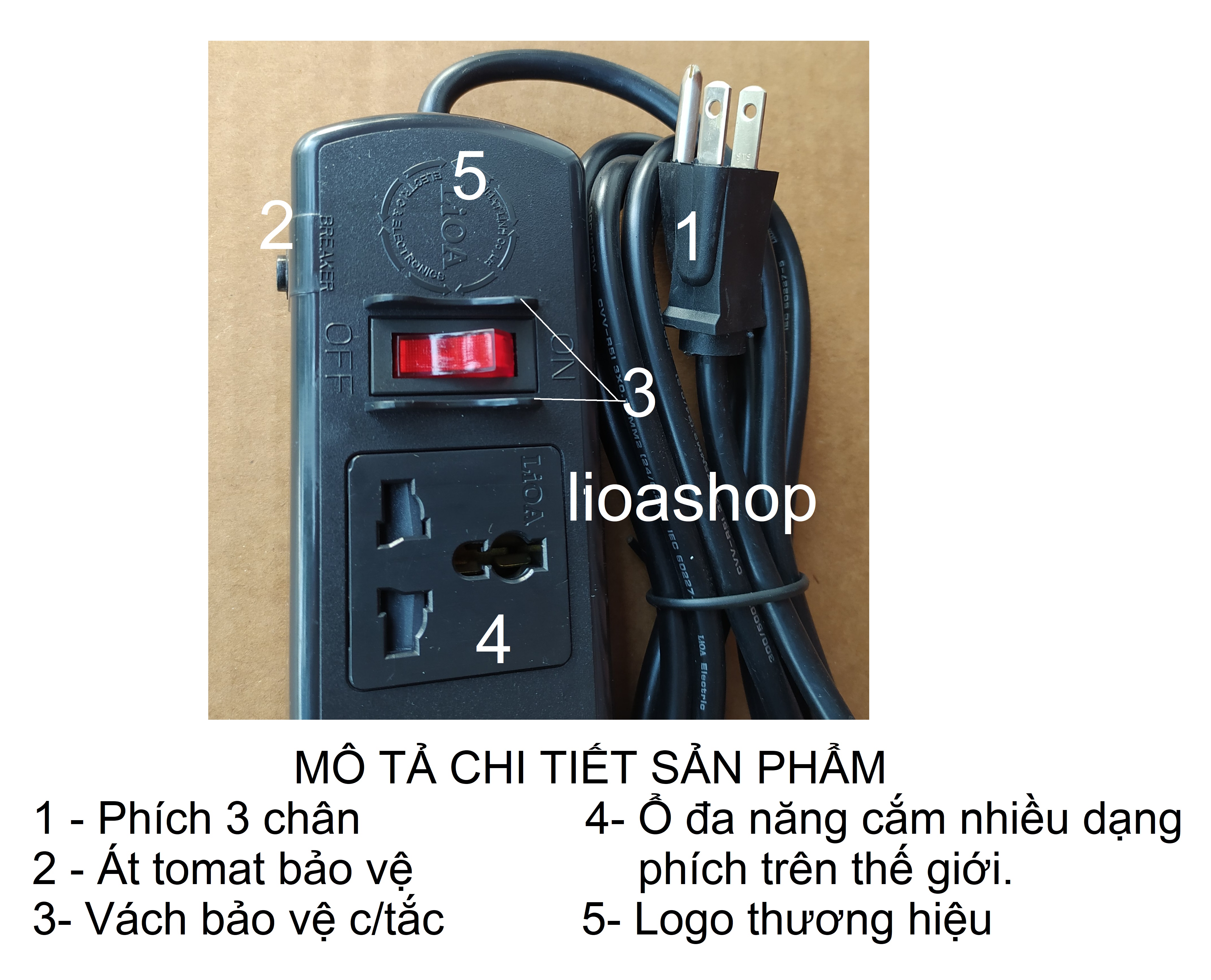 Ổ CẮM ĐIỆN LIOA 4 ĐA NĂNG CÓ DÂY TIẾP ĐẤT.