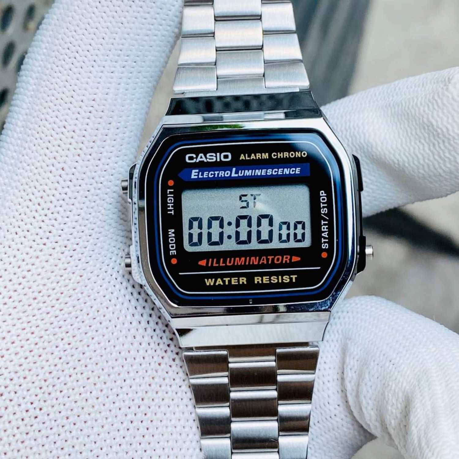 Đồng hồ điện tử nam nữ dây thép Casio A168 vintage xám chuột