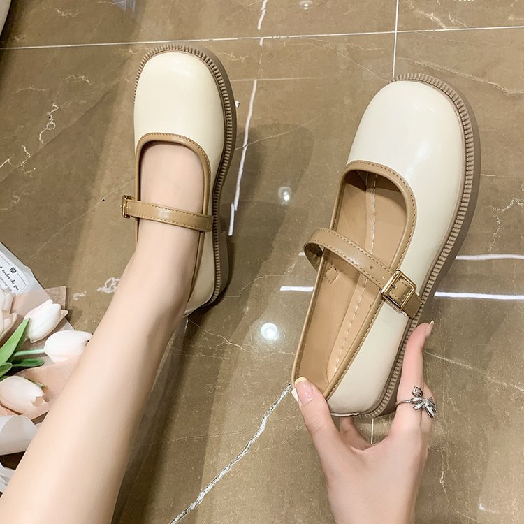 Giày búp bê nữ đế độn 3p khóa dán vintage