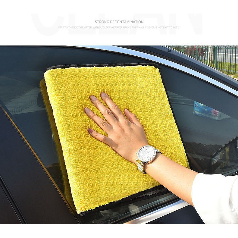Khăn lau xe ô tô, nhà cửa chuyên dụng màu vàng xám Microfiber 2 lớp thấm hút nước tốt, dày dặn