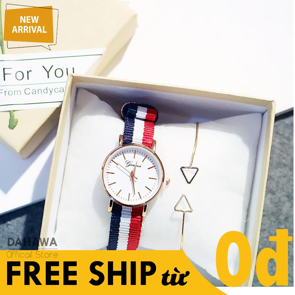 Đồng Hồ Quartz Thời Trang Nữ Geneva C36 Mặt Tròn, Chạy 3 Kim, Dây Vải Dù Phối Màu Sọc, Siêu Bền, Phong Cách Hàn Quốc (Bảo Hành 6 Tháng)