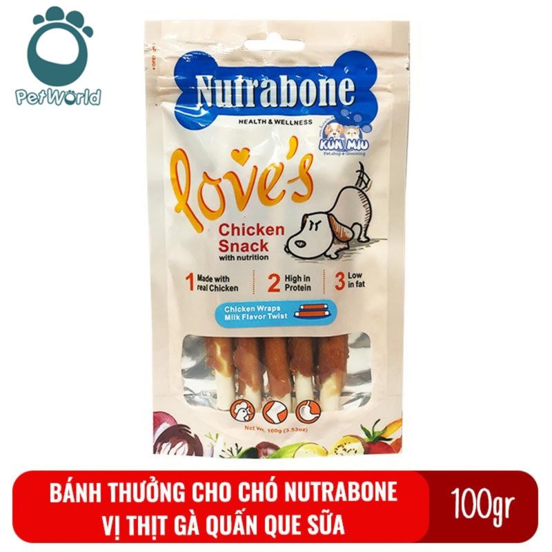 Bánh thưởng cho chó Nutrabone 100gr vị thịt gà và sữa - Chicken Wraps Milk Flavor Twist