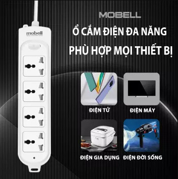 Ổ cắm điện đa năng nhiều lỗ có công tắc nắp che an toàn chất liệu nhựa ABS chống cháy chịu nhiệt tốt công suất 2500W ổ cắm điện