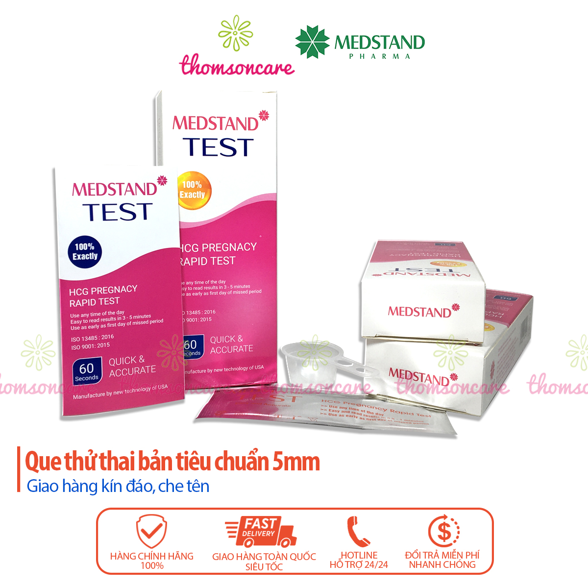 Que thử thai MEDSTAND TEST nhanh gọn chính xác 99% thử thai 2 vạch bản tiêu chuẩn 5mm phát hiện thai sớm độ nhạy cao dụng cụ phát hiện thai hiệu quả an toàn tiện lợi khi sử dụng  giao hàng kín đáo, che tên