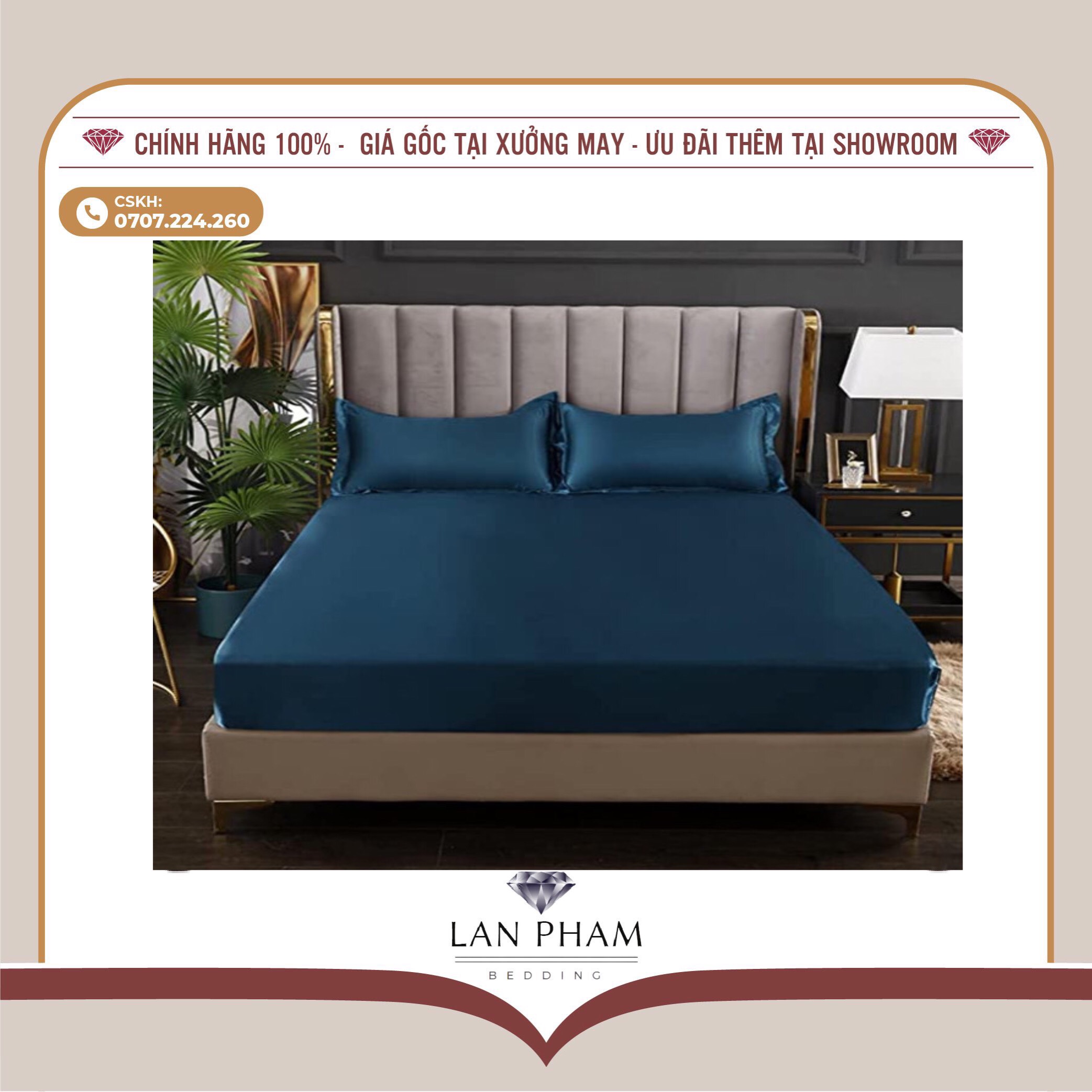 BỘ GA GIƯỜNG DRAP GỐI PHI LỤA MÀU XANH CỔ VỊT CAO CẤP LAN BEDDING