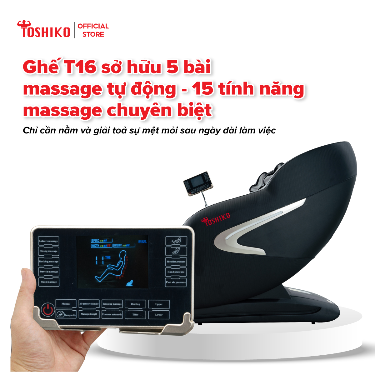 [Nhận hàng được nằm thử] Ghế Massage Toàn Đa Năng Toshiko T16 -  Sở hữu con lăn 4D massage di chuyển, Ghế Matxa Toàn Thân Cao Cấp công nghệ AI với chức năng tự động mát xa đa năng, sở hữu hệ thống mát xa nhiệt