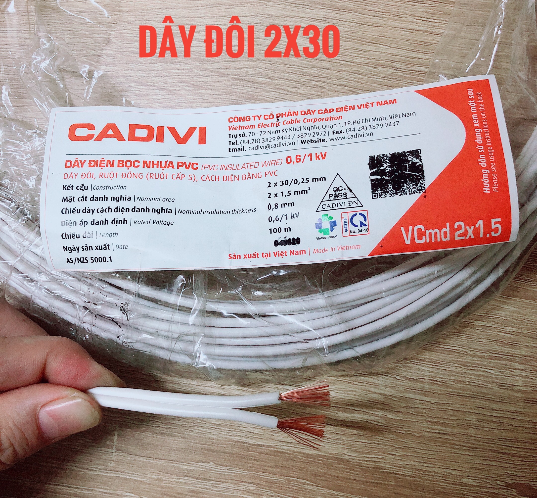 [HCM]50m dây điện đôi 2x30 cadivi
