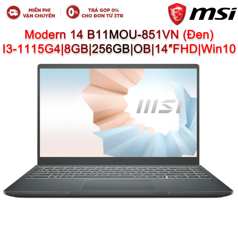 Bảng giá Laptop MSI Modern 14 B11MOU-851VN I3-1115G4| 8GB| 256GB| OB| 14″FHD| WIN10 (Đen) Phong Vũ