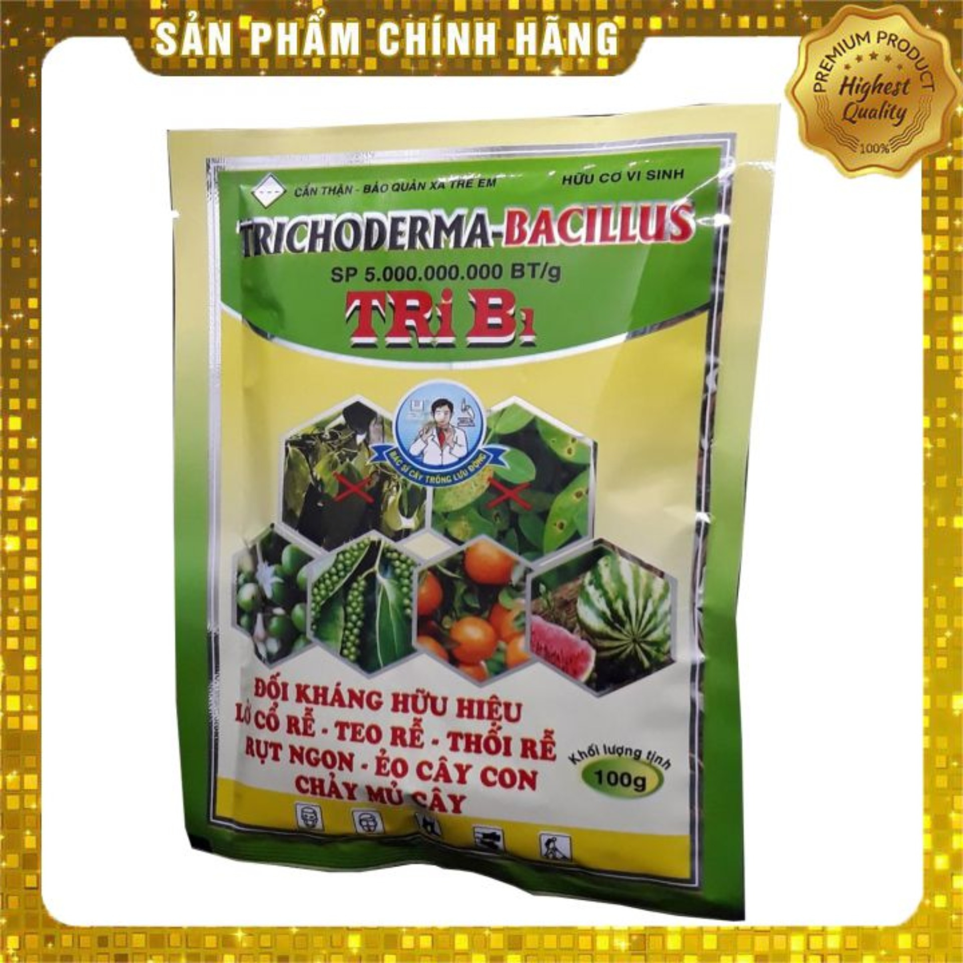 Nấm đối kháng TRICHODERMA- BACILLUS TRI B1 (100g) đặc trị lở cổ rễ, teo rễ, rụt ngọn, chảy mủ cây. Siêu rẻ