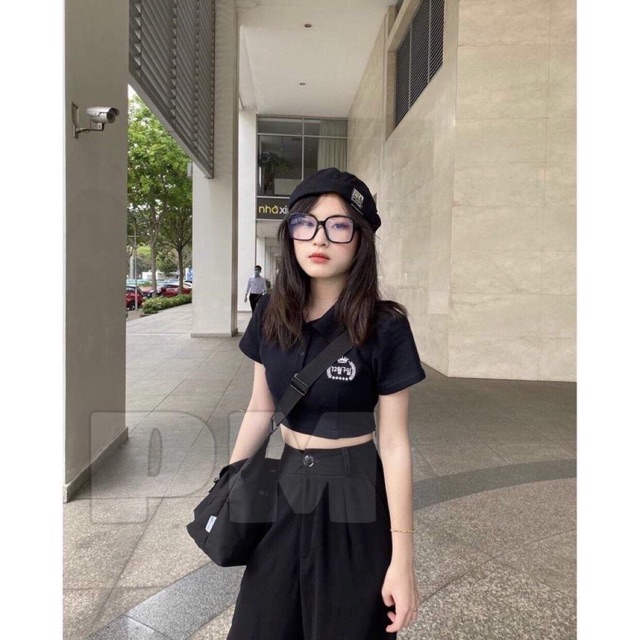Áo polo Croptop lô gô chữ hàn sao