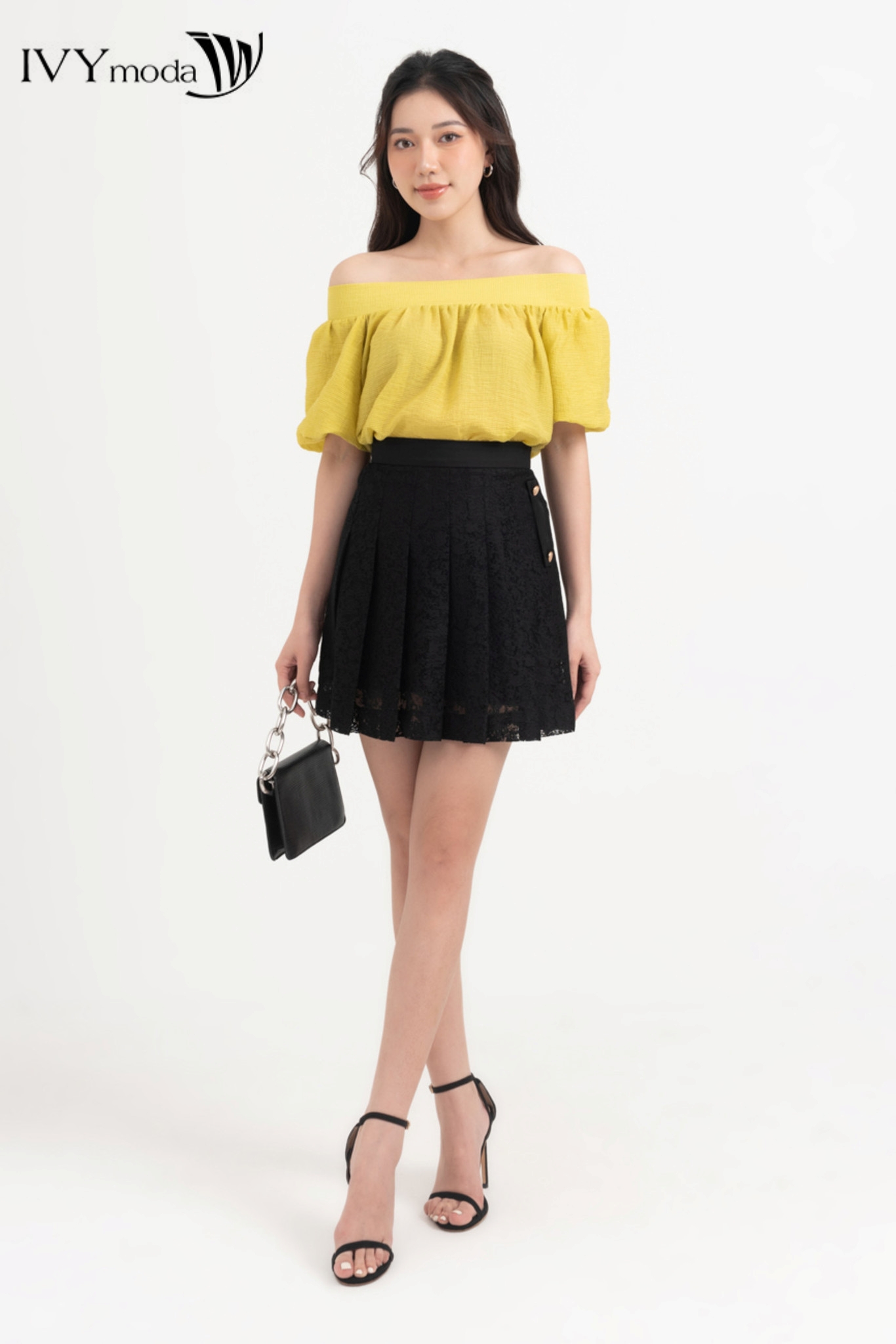 Chân váy ren xếp ly IVY moda MS 31M8295