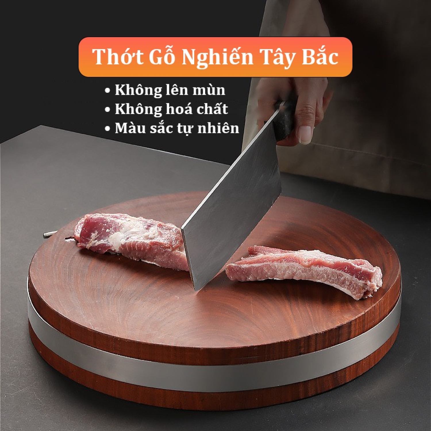 Thớt nghiến gỗ Tây Bắc size 45x6cm, thớt gỗ xịn dùng băm chặt đồ ăn, băm thịt