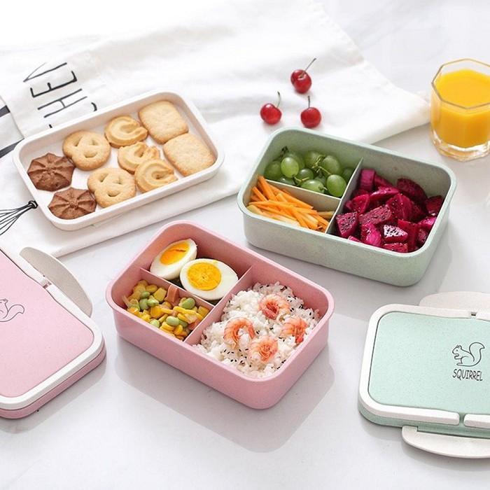 Hộp cơm chữ nhật 2 TẦNG (kèm muỗng) chất liệu lúa mạch