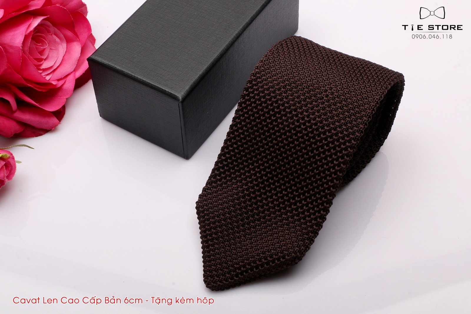 Cà vạt nam - cavat len cao cấp - cà vạt công sở bản 6cm vạt nhọn - Tặng kèm hộp Màu Nâu