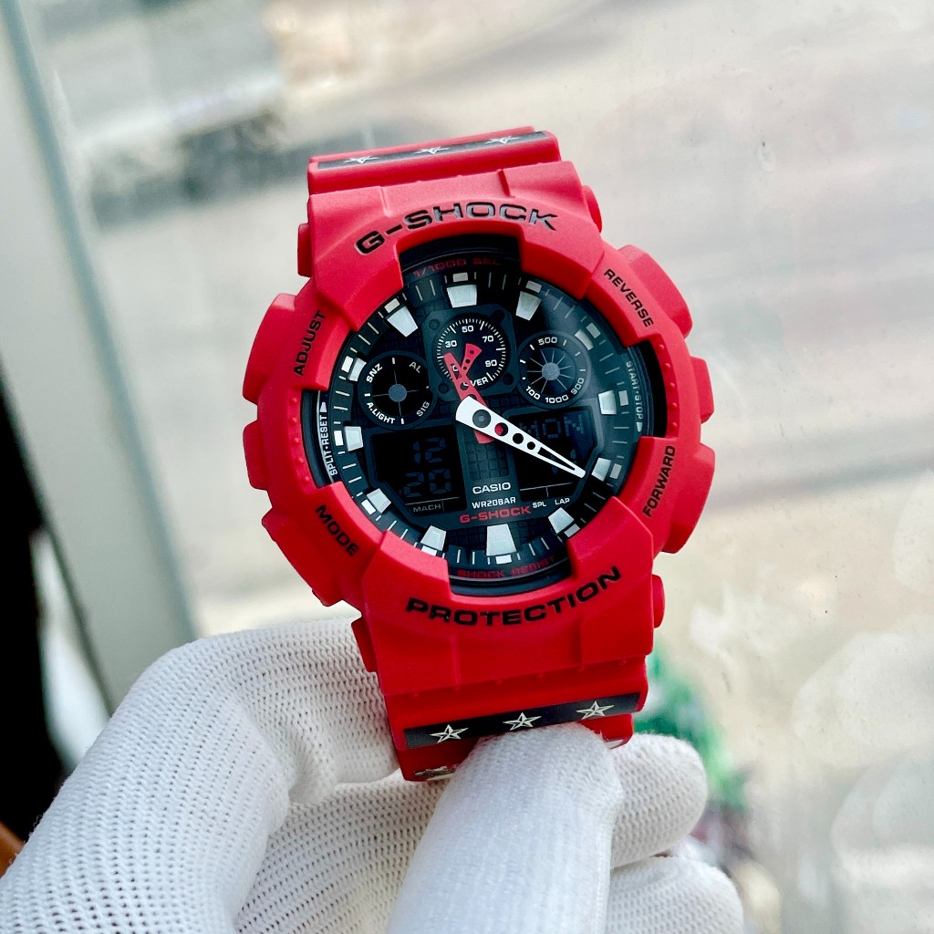 [DHDN] Đồng Hồ Nam Casio Gshock GA100B-4ADR Dây Cao Su Đỏ Có Chữ Kí Tuấn Hưng Size 51mm Tem Vàng Bảo Hành 5 Năm