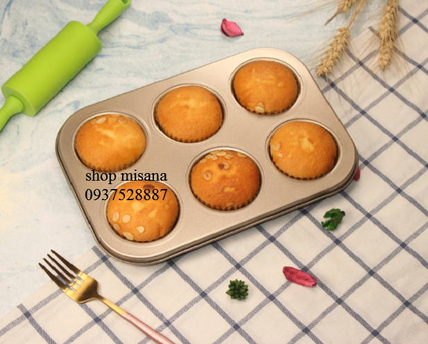 [HCM]Khuôn bánh cupcake chống dính 6 lỗ màu vàng