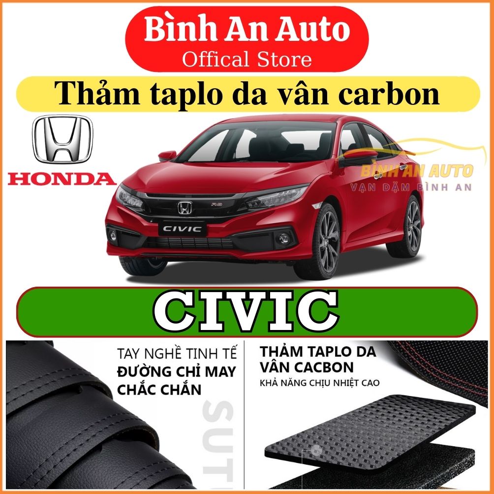Thảm taplo HONDA CIVIC 2016-2021 da vân cacbon, thảm phủ taplo, taplo cacbon, taplo da - Bình An Auto