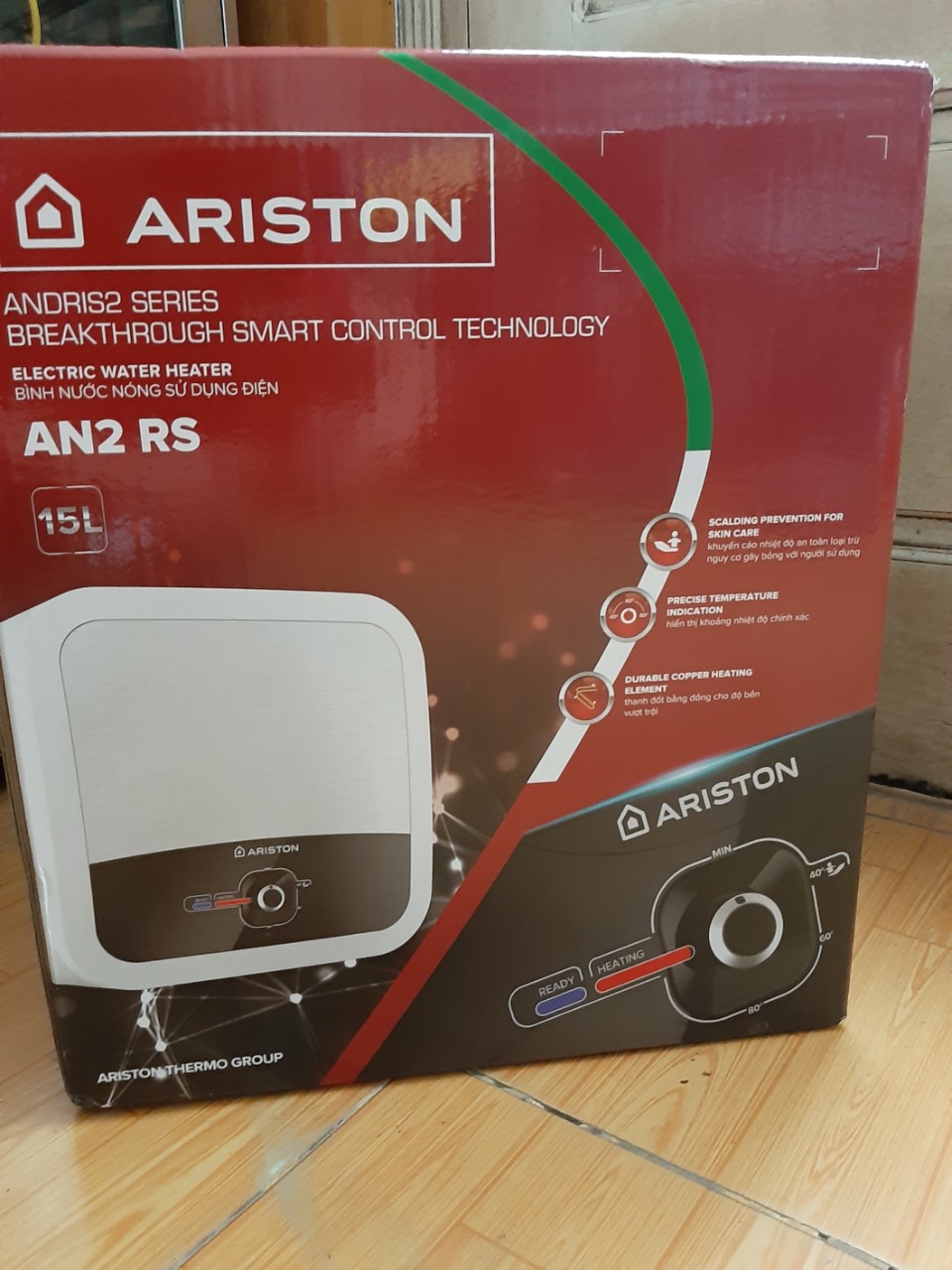 NEW [Bình Vuông]15L[5* TIẾT KIỆM NĂNG LƯỢNG][Chống giật]Bình nóng lạnh Ariston AN2 RS 15