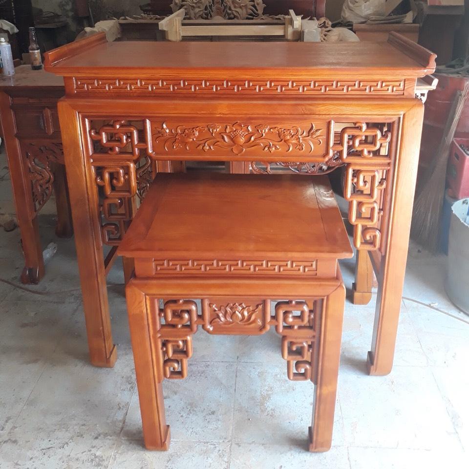 [HCM]Bộ tủ thờ gỗ sồi mẫu triện sen MS10.0