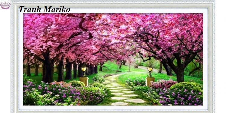 [HCM]Tranh thêu chữ thập Con Đường Tình Yêu hàng cây tím LV3006 kích thước 132*62cm