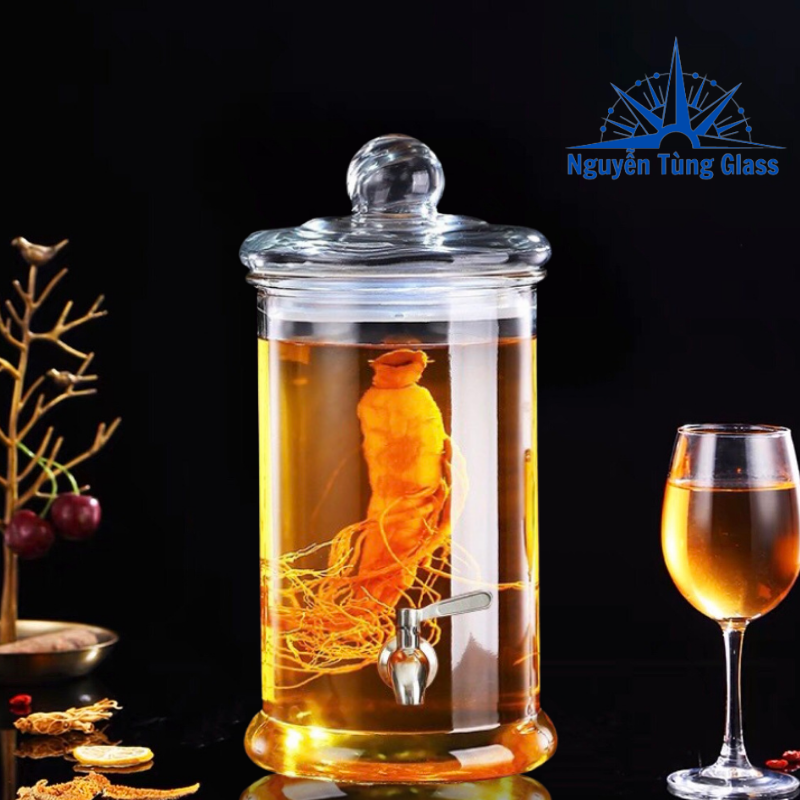 BÌNH NGÂM RƯƠU THUỶ TINH TRỤ TRƠN 8 LÍT CÓ VAN