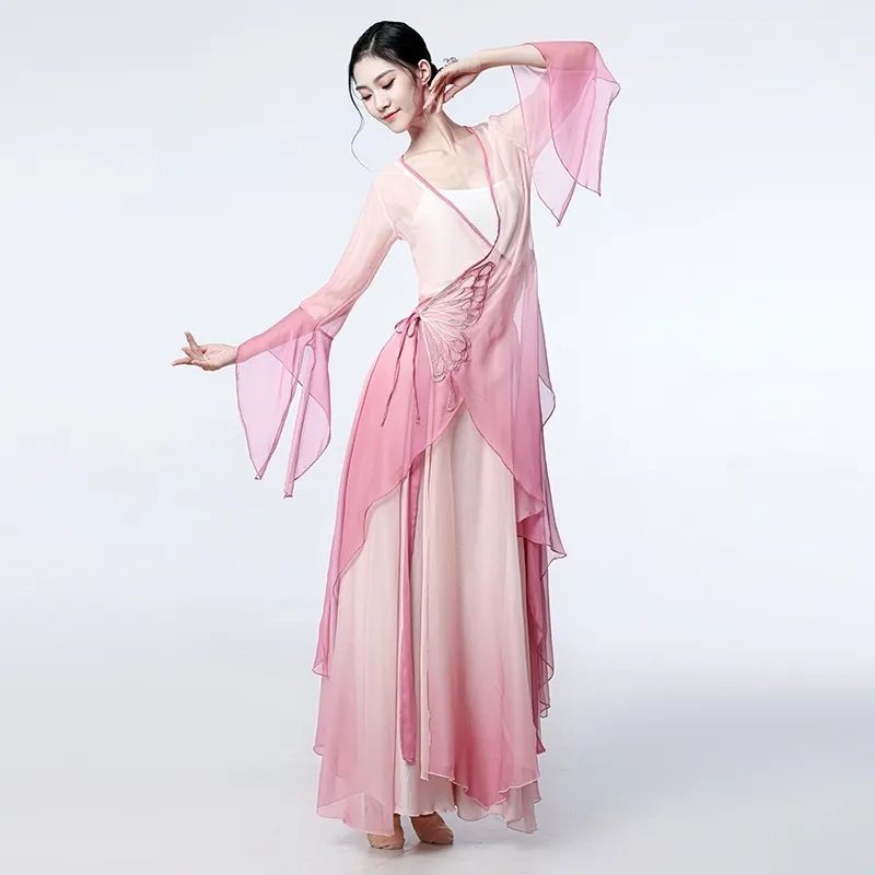 The new classical dance performance costumes are thin and elegant butterfly gradient gauze practice clothes Chinese style tops