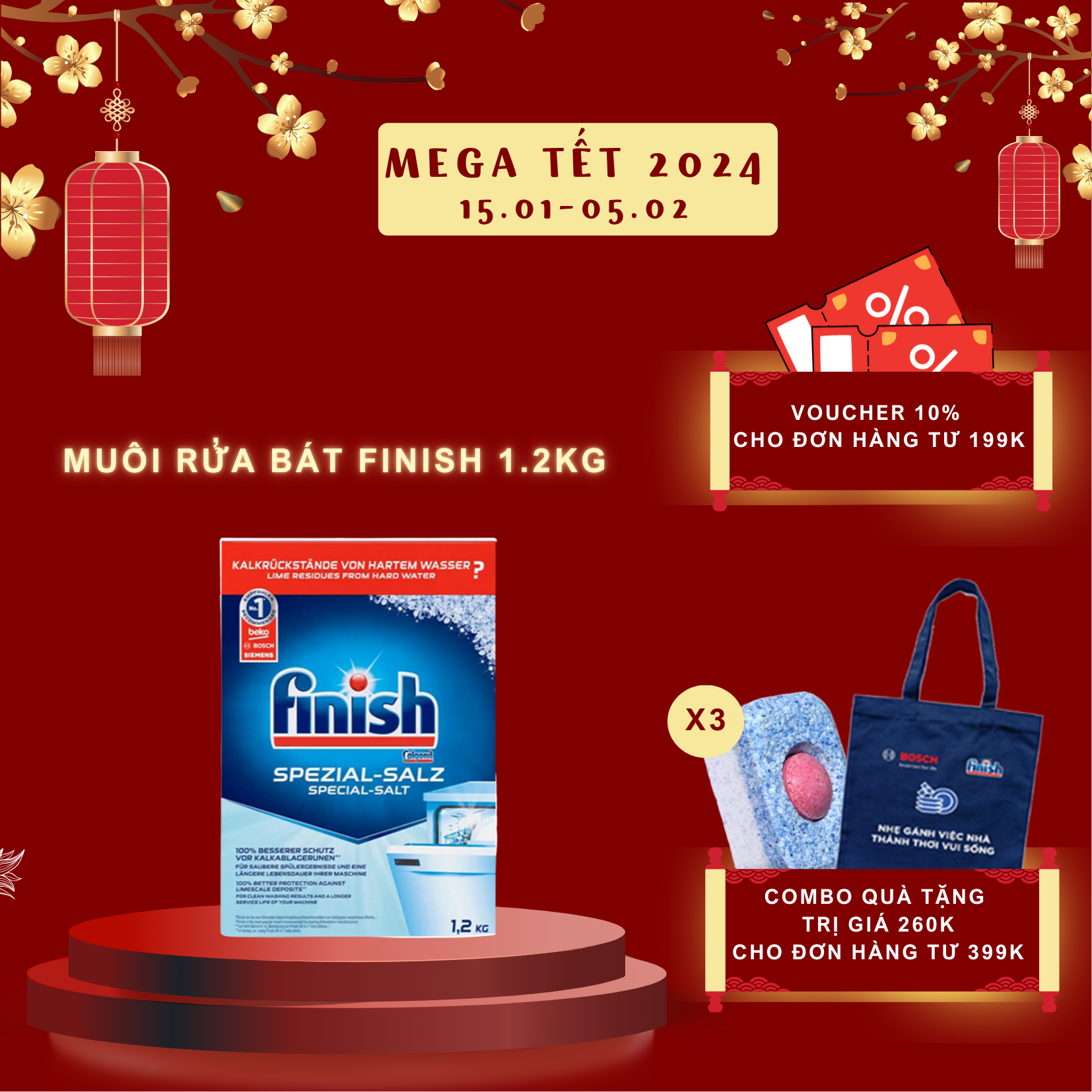 Muối rửa chén bát Finish 1,2kg kèm túi zip
