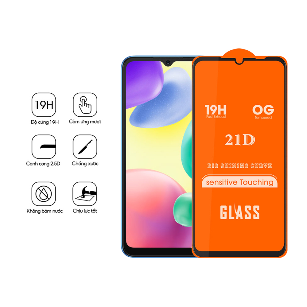 Kính cường lực 21d full màn xiaomi redmi 10/ redmi 10a/ redmi 9a/ redmi 9c/ redmi note 10s/ redmi note 11/ note 11s