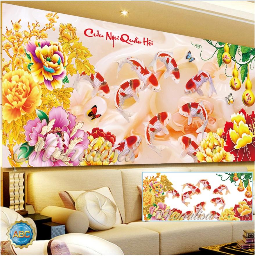 Tranh đính đá cửu ngư quần hội y8223 kích thước :120x60cm