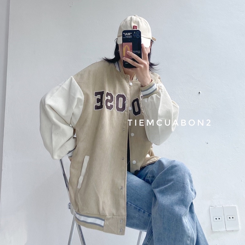 Áo khoác bomber CHOOSE da lộn hàng đẹp form rộng
