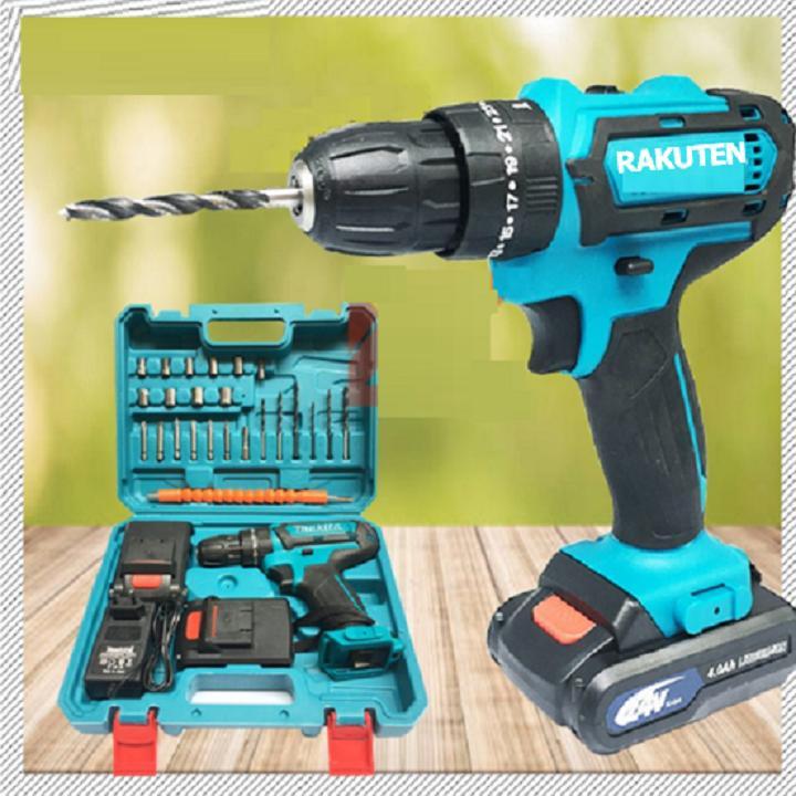 Máy khoan pin máy khoan bê tông dùng pin máy khoan búa máy bắt vít rakuten 24v tặng bộ mũi khoan - 2 pin