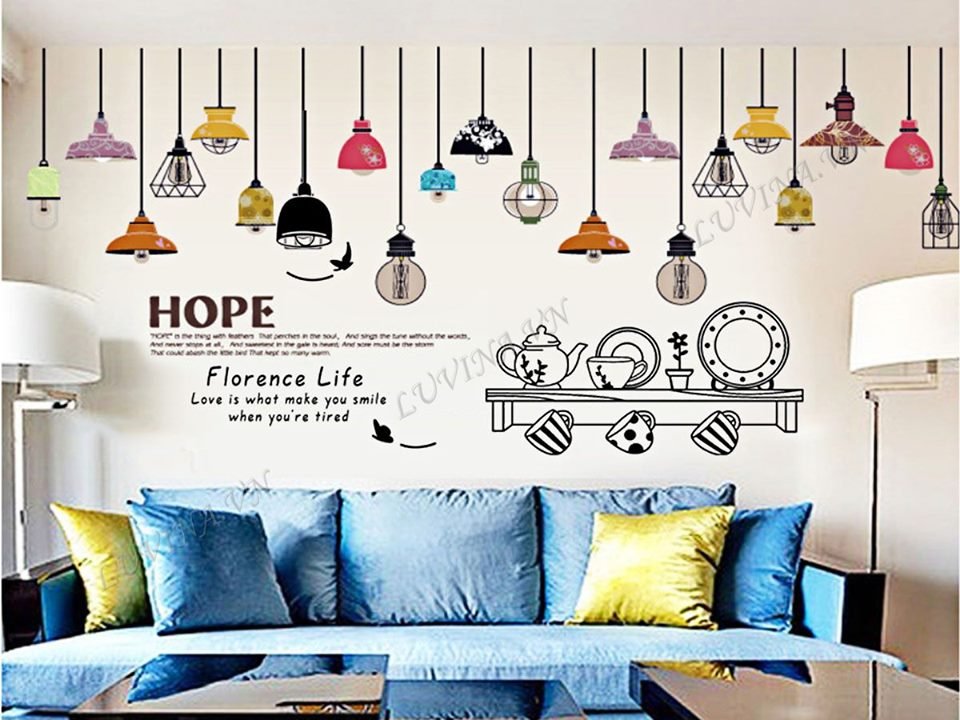 Decal dán tường chùm đèn hope và dụng cụ bếp to