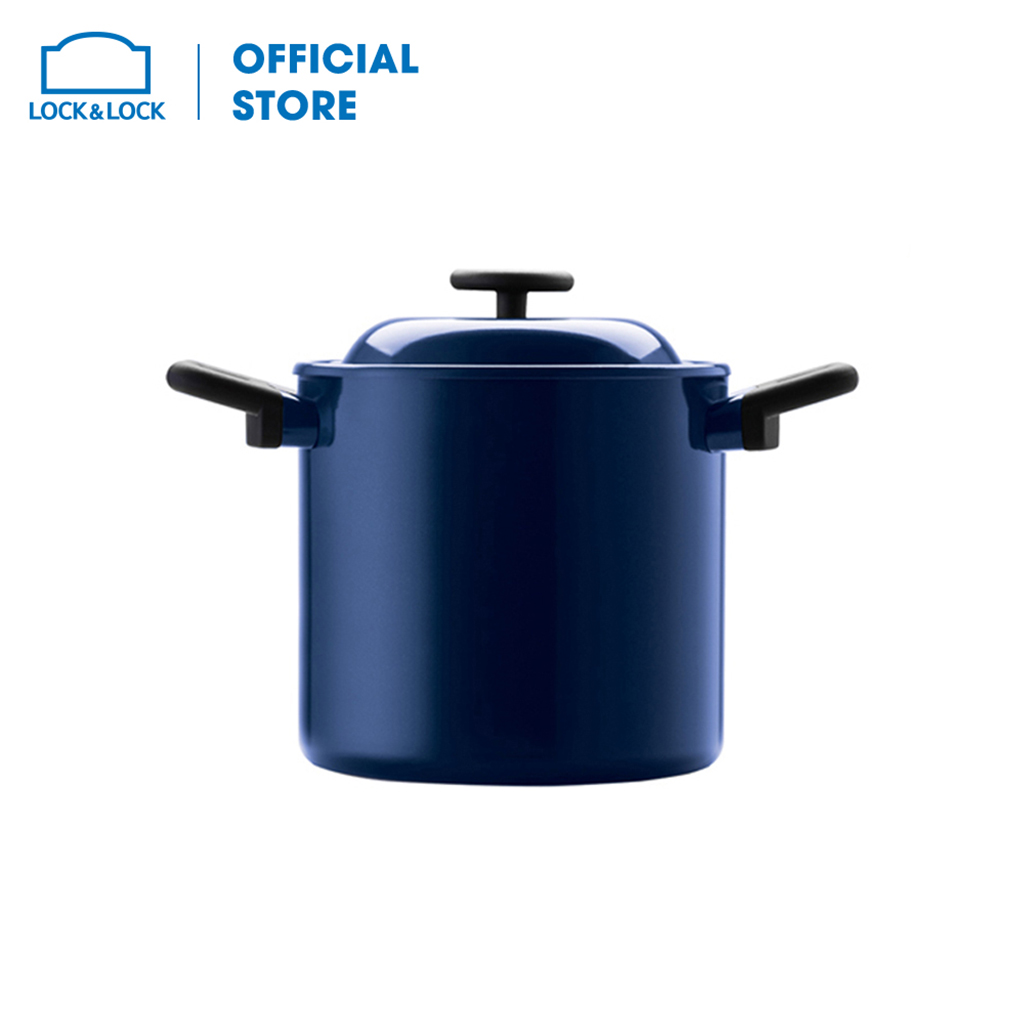 [Duy nhất 23.8 - Mua ngay] LDE1204IH - Nồi nhôm chống dính Lock&Lock DECORE 20CM hai tay cầm - màu Navy, kèm nắp cùng màu, thành nồi cao, nồi hầm
