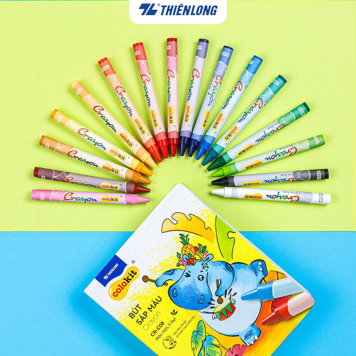 Bút sáp màu Thiên Long Colokit 16 màu mịn, ít bụi, đều màu an toàn cho bé tô màu, vẽ tranh CR-C08