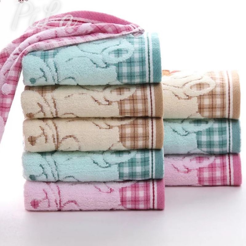 Khăn tắm in hình Gấu Bông 100% Cotton, khăn mềm mịn thấm hút tốt không xù lông bai màu kích 37x74cm, khăn tắm gia đình