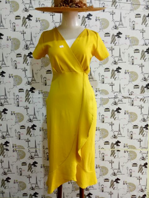 (8 màu- 4 size) váy suông dự tiệc đuôi cá đắp chéo phối bèo