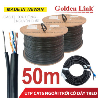 50m Cáp mạng ngoài trời Golden Link chuẩn CAT6 UTP đồng nguyên chất có dây treo dây mạng thumbnail
