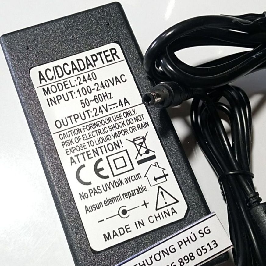Adapter DC: 24V - 4A (Đầu lớn - Chân cắm 5.5 X 2.1 -- 2.5mm)