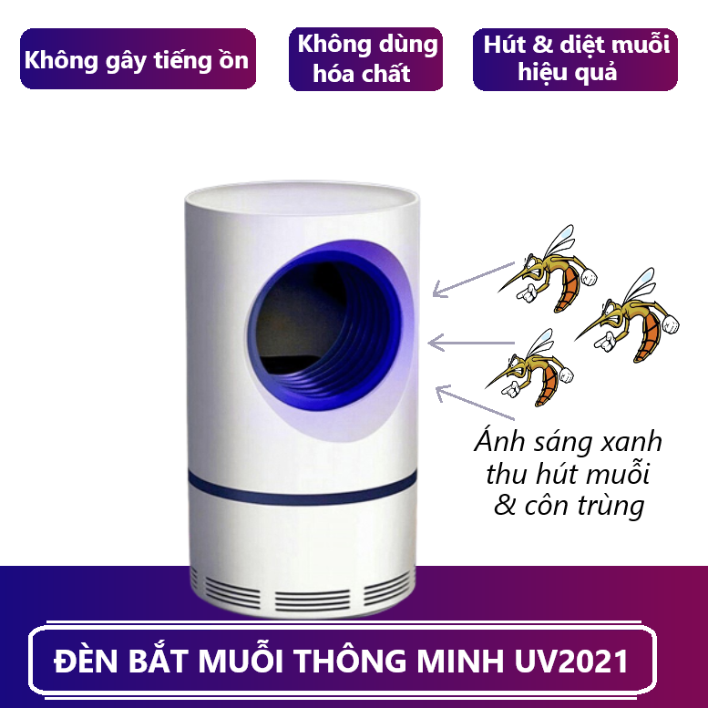 Đèn bắt muỗi thông minh UV2021 bước sóng 355nm hút và diệt muỗi hiệu quả