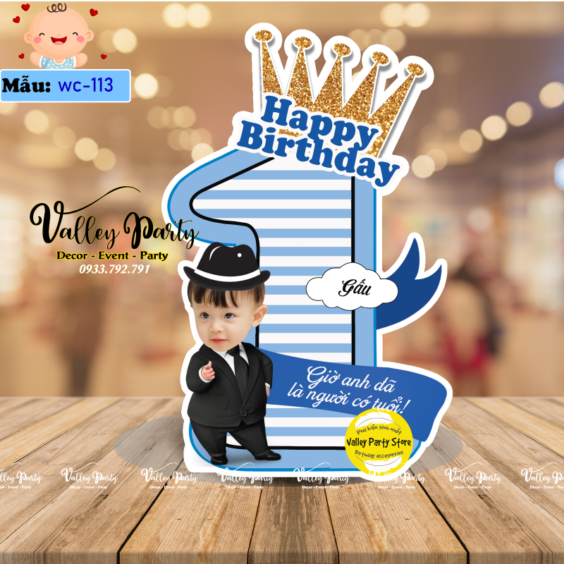 Cây số 1 ghép Chibi sinh nhật bé trai, bé gái