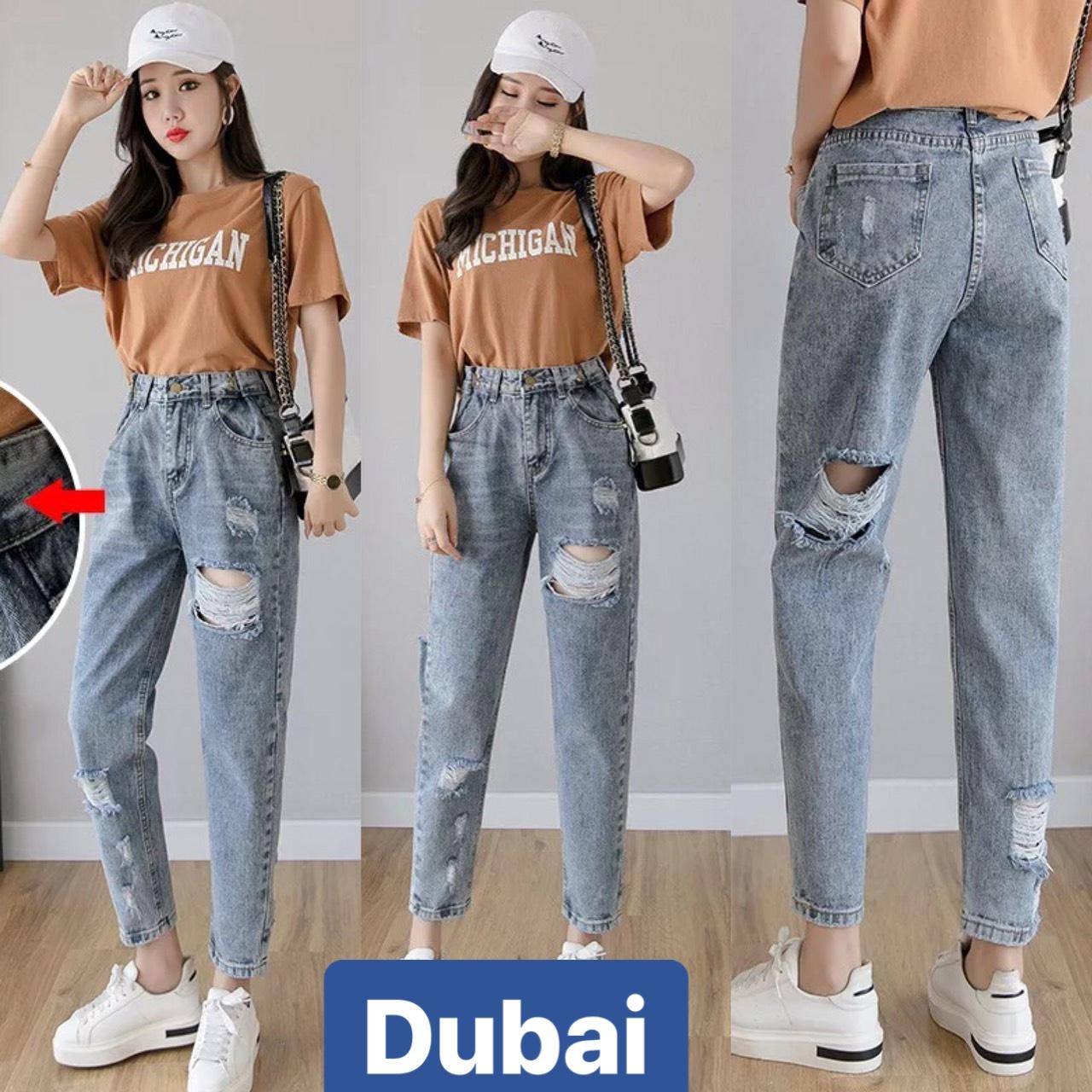 QUẦN JEAN BAGGY NỮ CHẤT BÒ XANH RÁCH CỰC CUTE SIÊU CO GIÃN HÀN QUỐC LƯNG CAO NÂNG MÔNG DB-56 - DUBAI FASHION