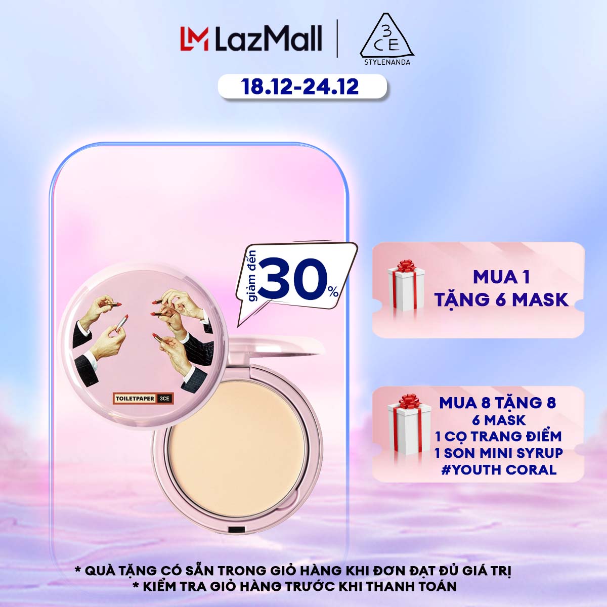 [PHIÊN BẢN TOILETPAPER] Phấn Phủ TOILETPAPER 3CE MAKEUP FIX POWDER 9G
