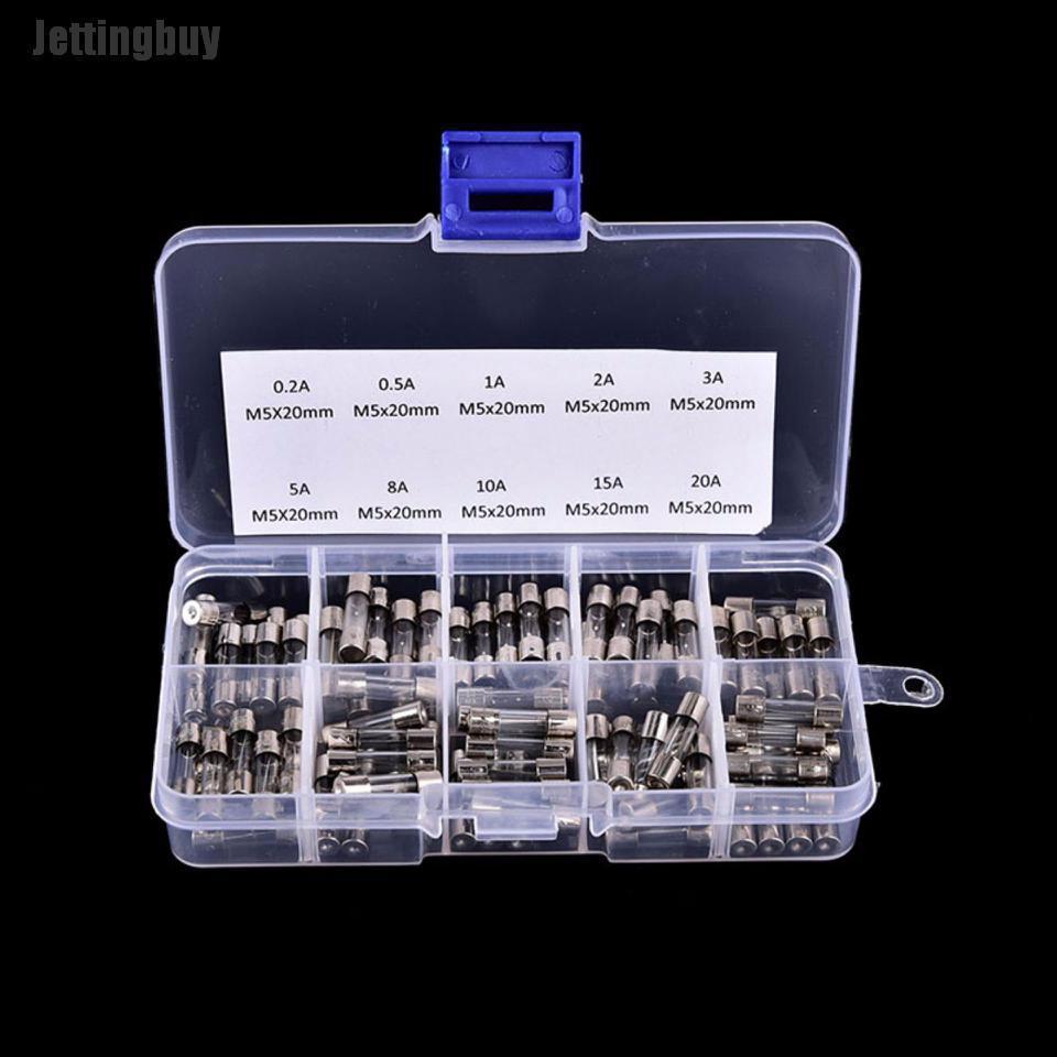 Jettingbuy 100pcs/Lot 5x20mm Quick Blow Glass Tube Fuse Assorted Kits,Fast-Blow Glass Fuses